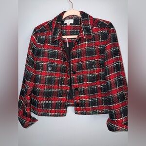 LOFT Women's Red and Black Plaid Coat NWT
